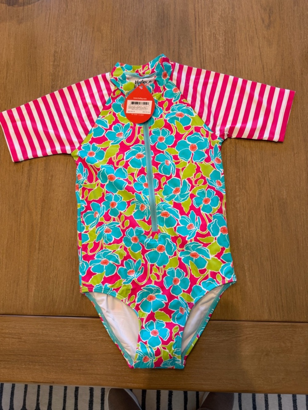 Hatley Girls' Pink and Turquoise Floral Zip One-Piece Swim Suit